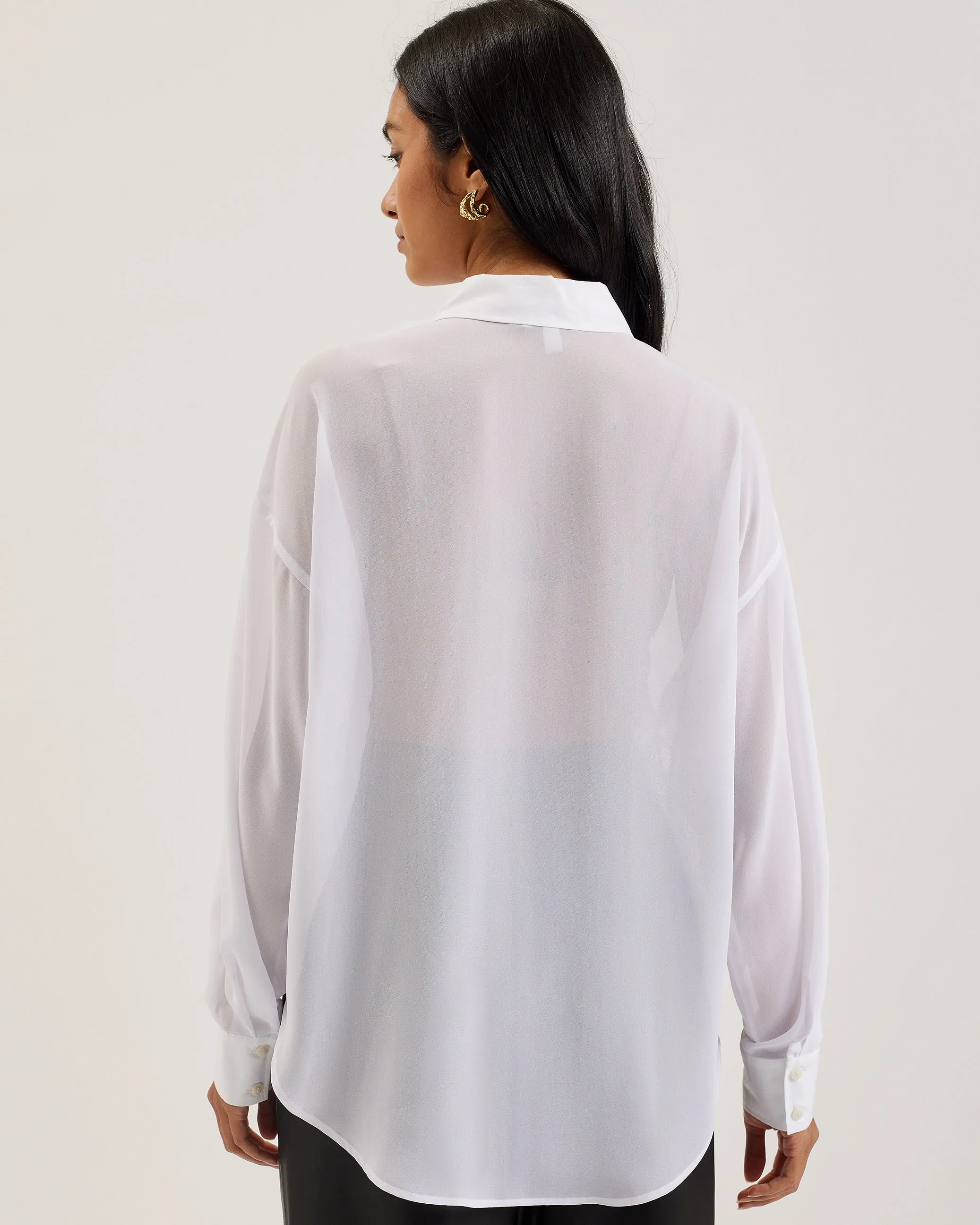 Lechosa Oversized Chiffon Bib Detail Shirt White