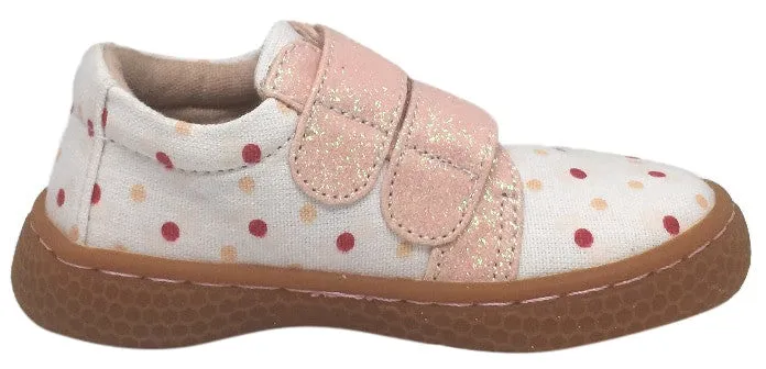 Livie & Luca Girl's Peppy White Pink Canvas Polka Dot Sparkle Double Hook and Loop Sneaker Shoe