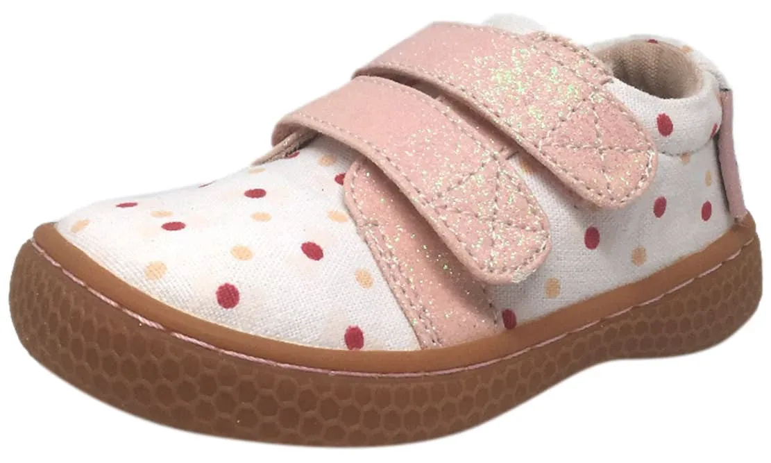 Livie & Luca Girl's Peppy White Pink Canvas Polka Dot Sparkle Double Hook and Loop Sneaker Shoe