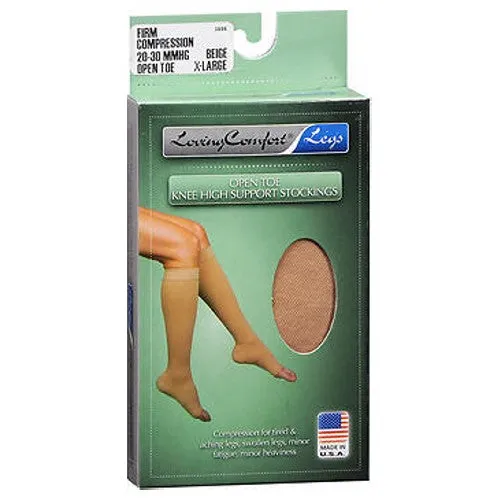 Loving Comfort Knee High Support Stockings Firm Beige Open Toe Extra Large 1 Pair By Scott Specialties