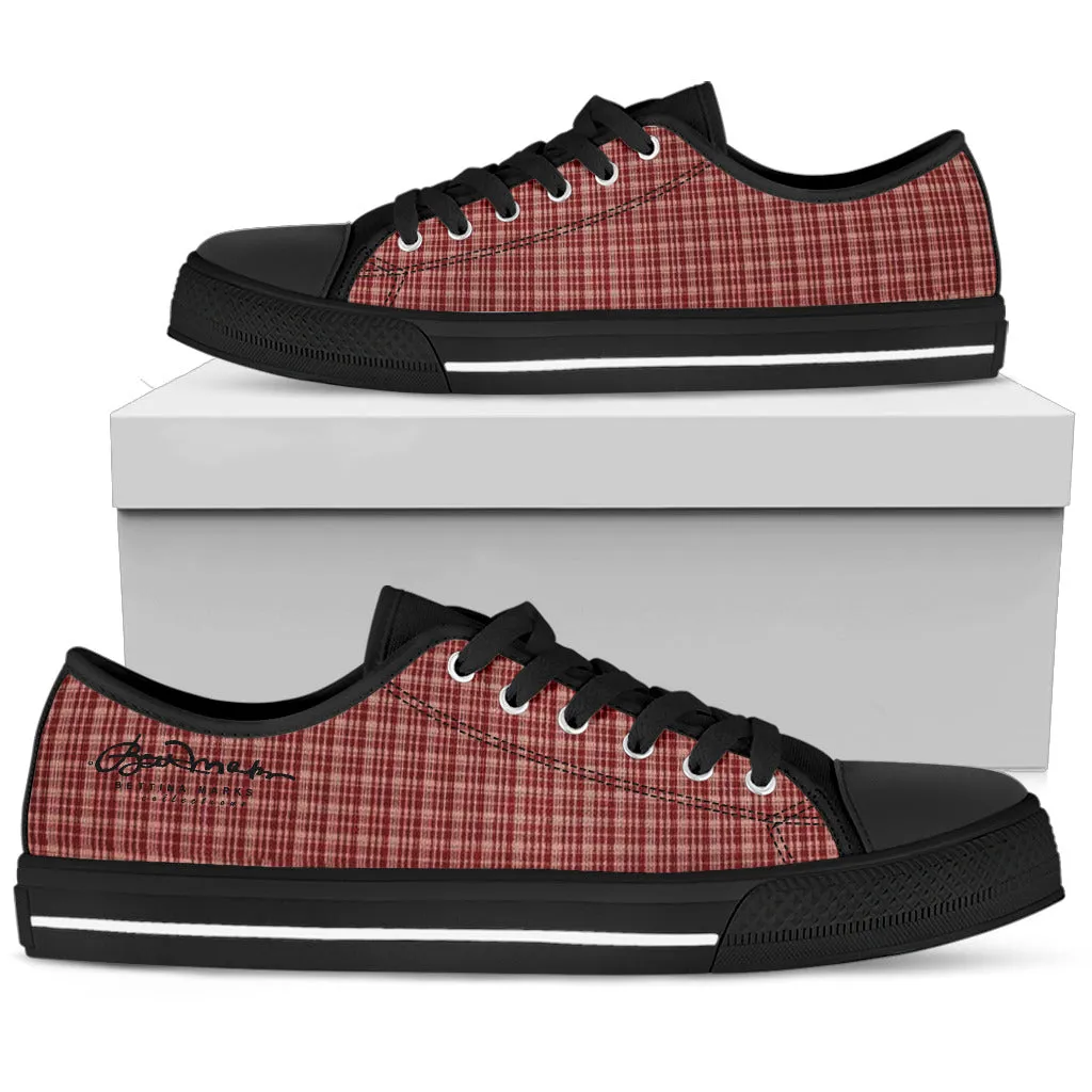 Maroon Beige Tight Plaid Low Top Sneakers