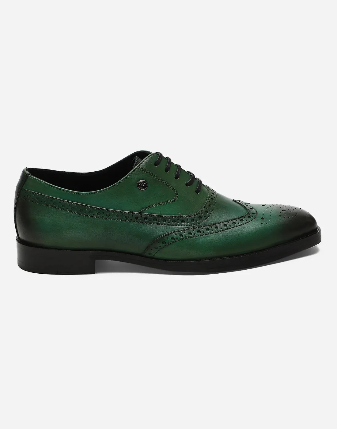 Men Green Lace Up Genuine Leather Formal Brogues