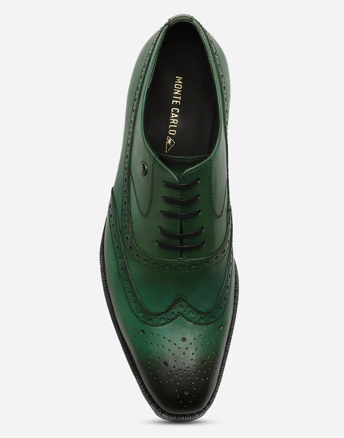 Men Green Lace Up Genuine Leather Formal Brogues