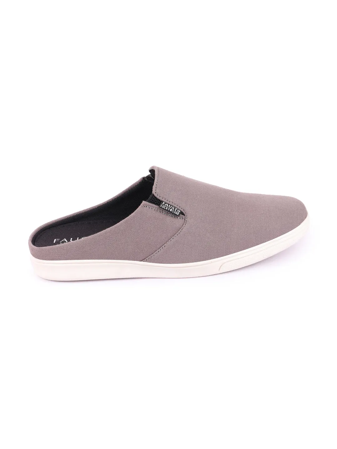 Men Grey Casual Back Open Canvas Stylish Slip On Shoes