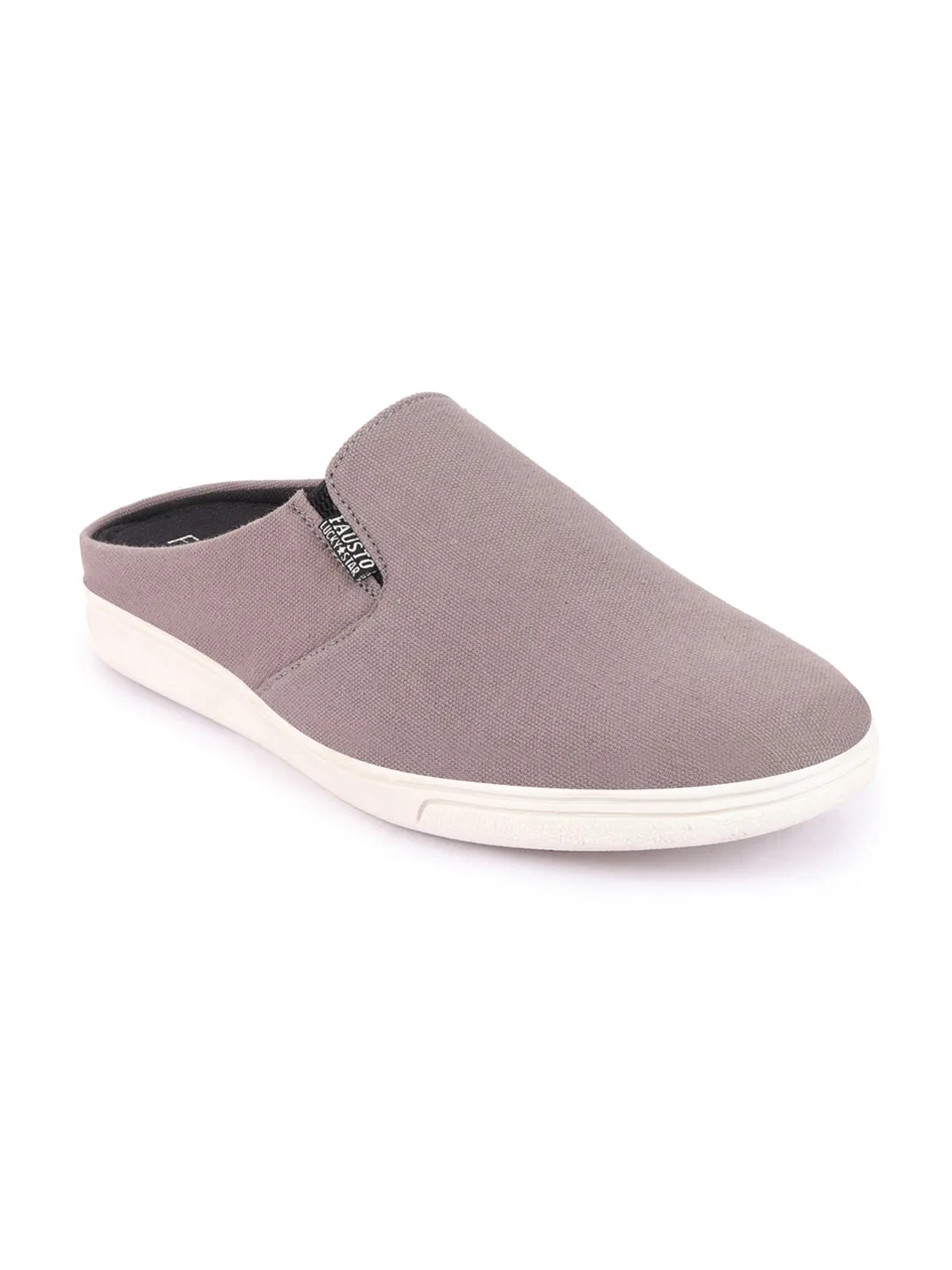 Men Grey Casual Back Open Canvas Stylish Slip On Shoes