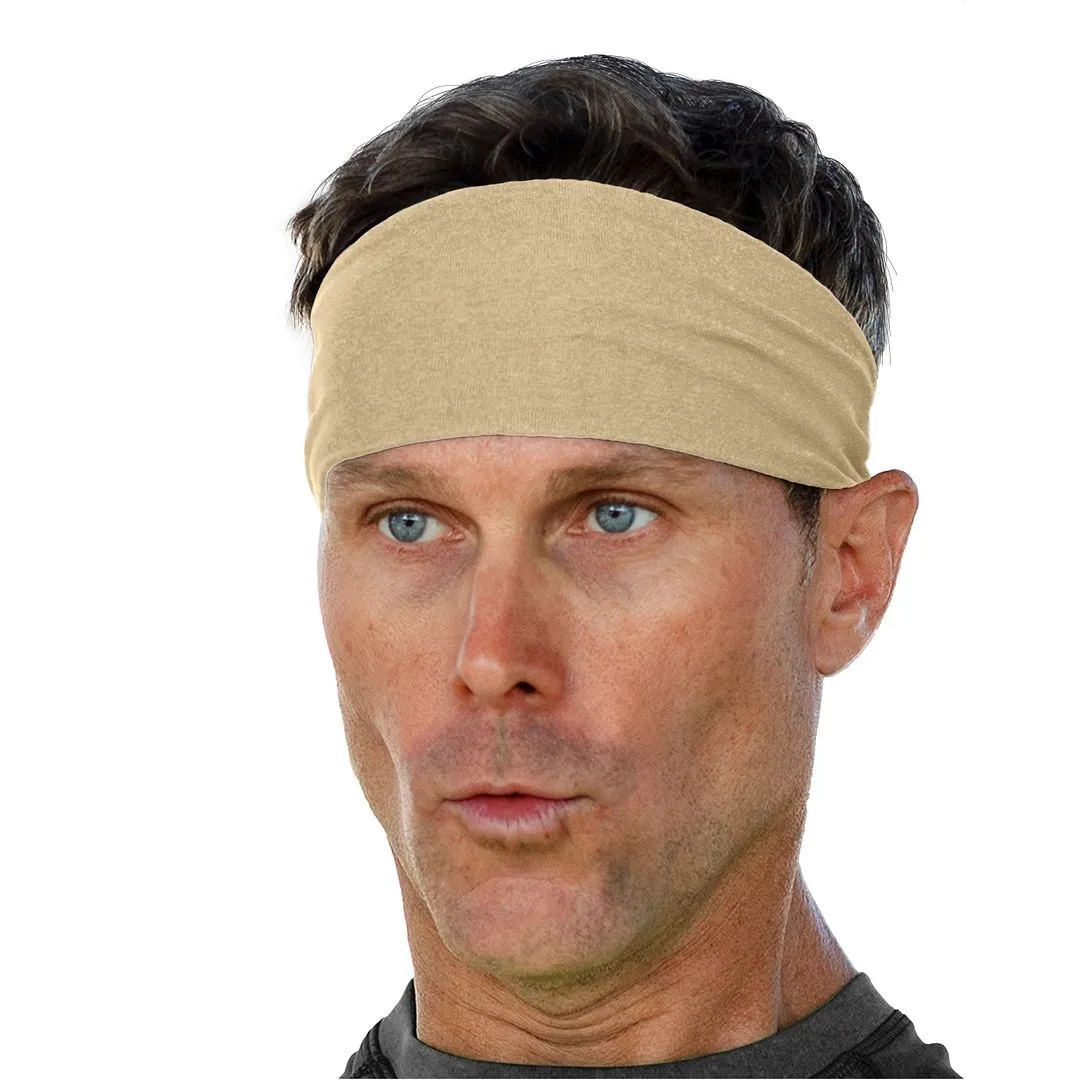 Men's Headbands Cotton Jersey 3" Wide Sports Fitness Yoga Made in the USA Beige