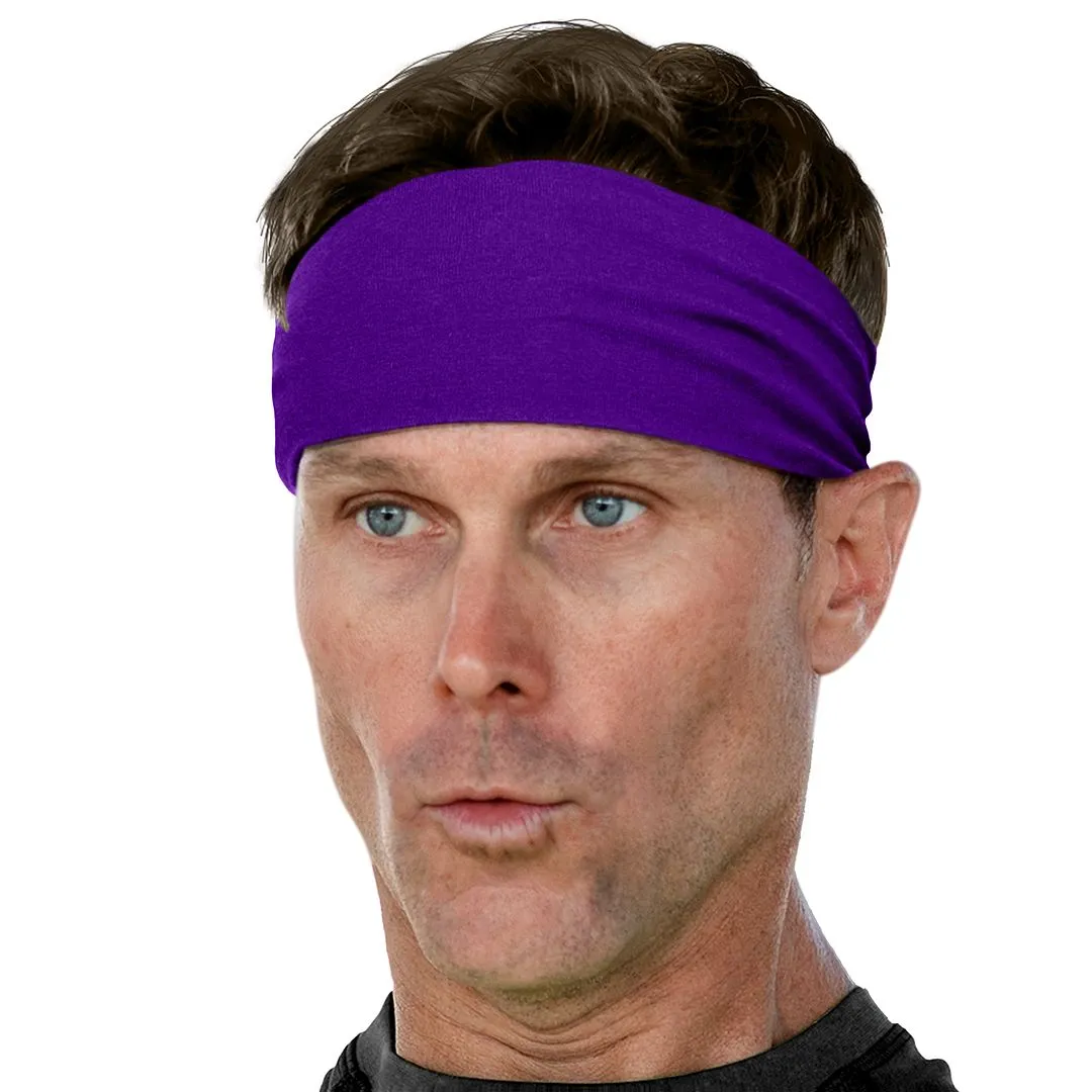 Men's Headbands Cotton Jersey 3" Wide Sports Fitness Yoga Made in the USA Purple