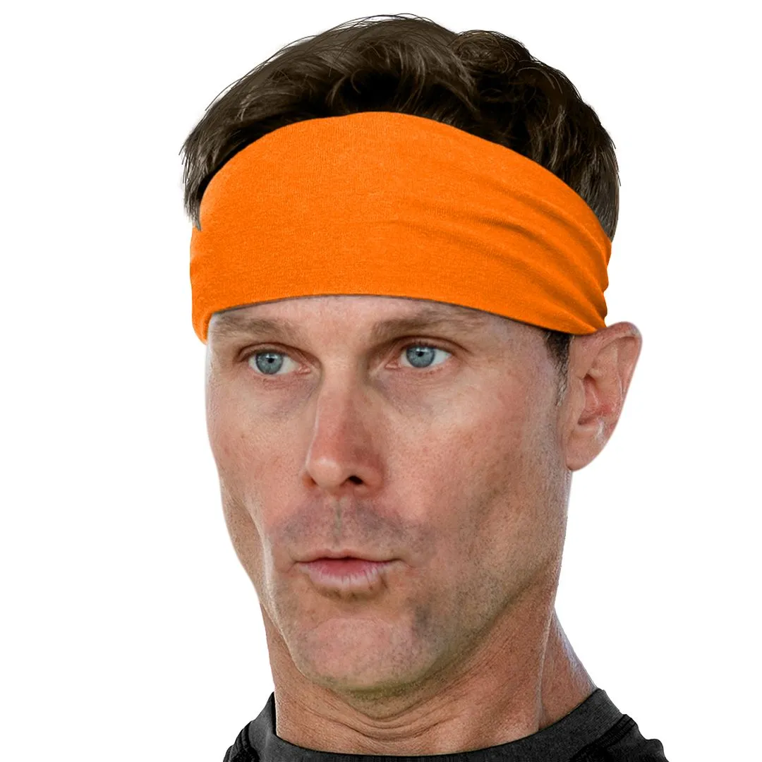 Men's Headbands Cotton Jersey 3" Wide Sports Fitness Yoga Made in the USA Tangerine