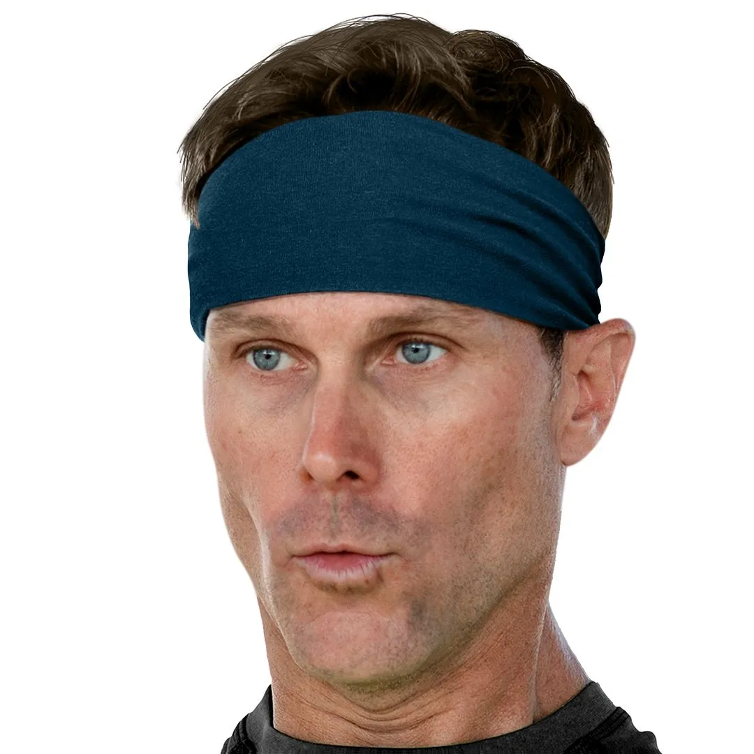 Men's Headbands Cotton Jersey 3" Wide Sports Fitness Yoga Made in the USA Teal