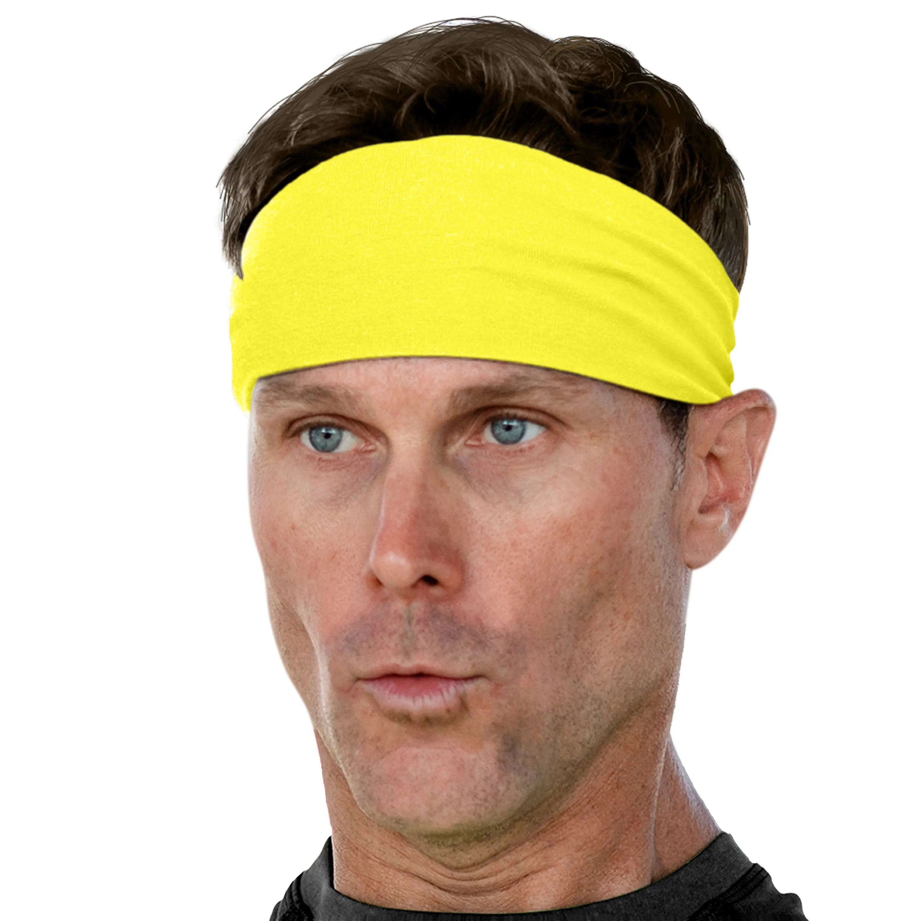 Men's Headbands Cotton Jersey 3" Wide Sports Fitness Yoga Made in the USA Yellow