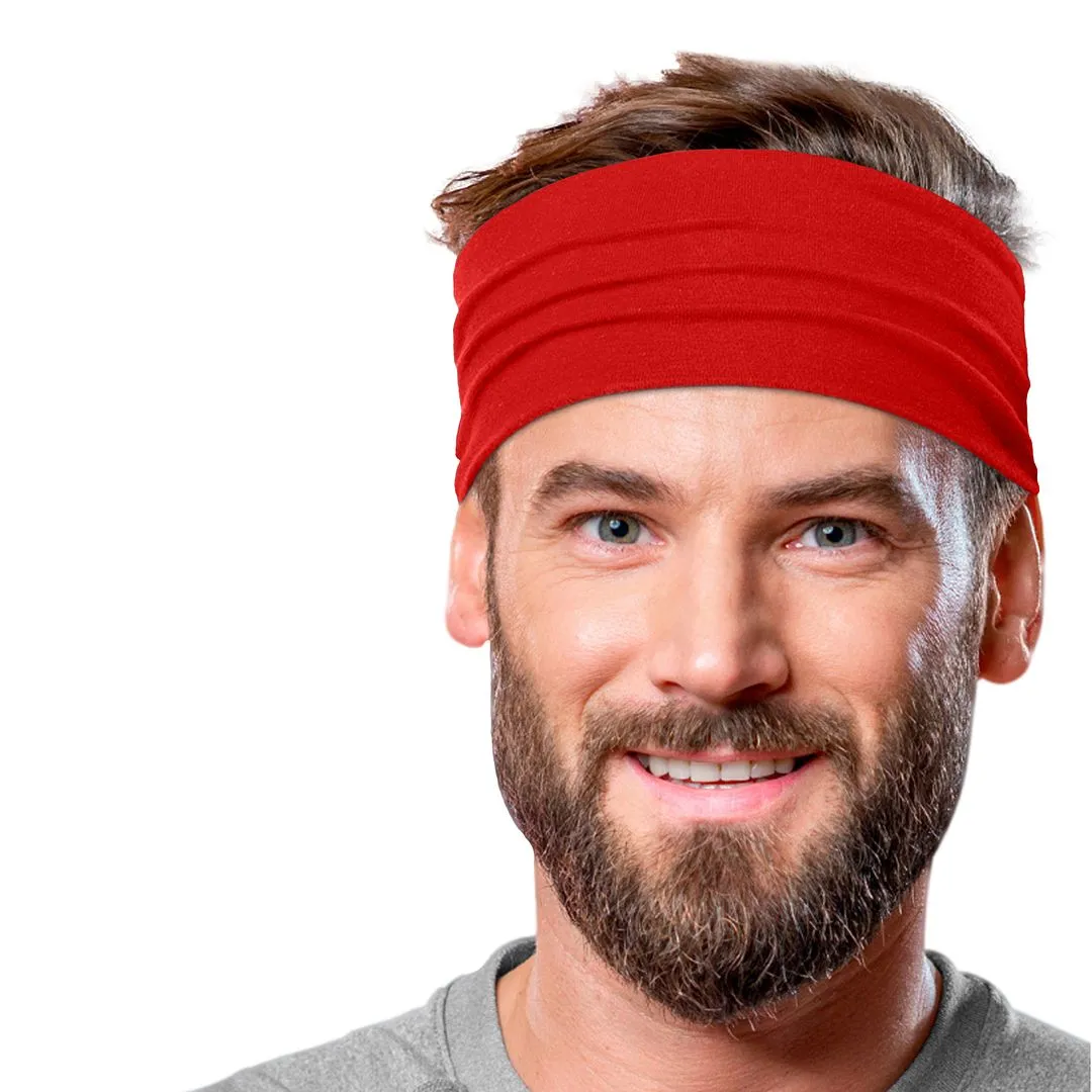 Men's Headbands Cotton Jersey 5" Wide Sports Fitness Yoga Made in the USA Red