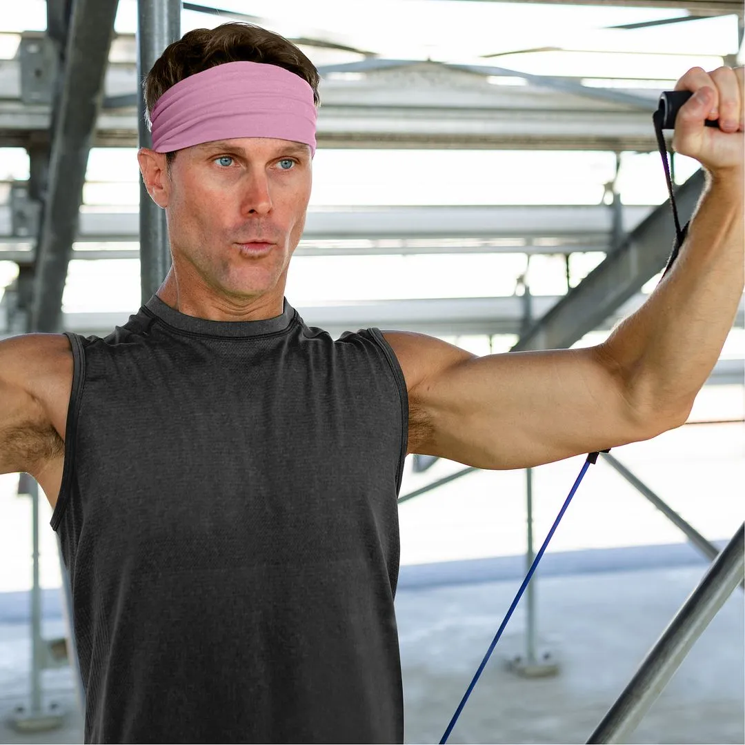 Men's Headbands Cotton Jersey 5" Wide Sports Fitness Yoga Made in the USA Rose