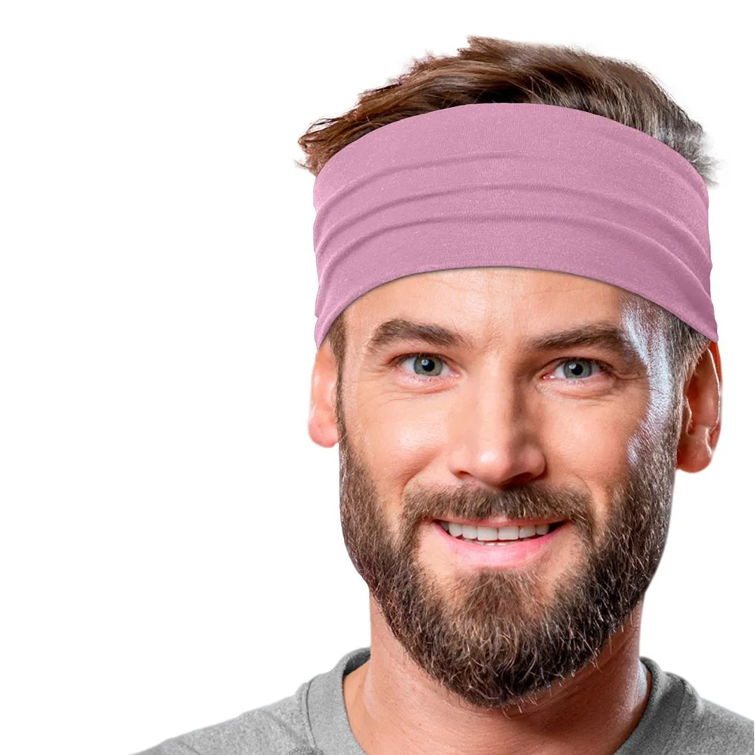 Men's Headbands Cotton Jersey 5" Wide Sports Fitness Yoga Made in the USA Rose