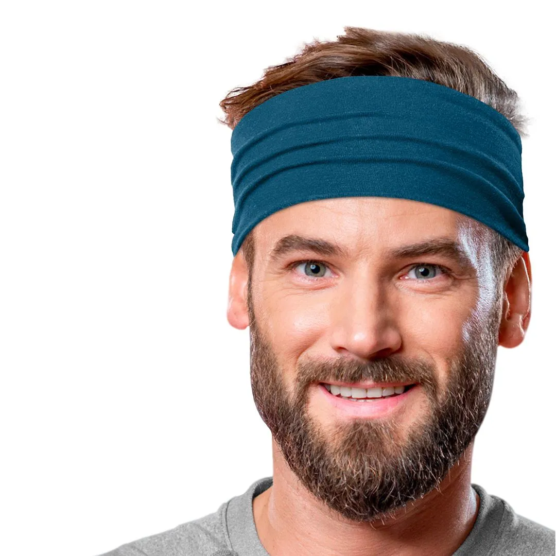 Men's Headbands Cotton Jersey 5" Wide Sports Fitness Yoga Made in the USA Teal