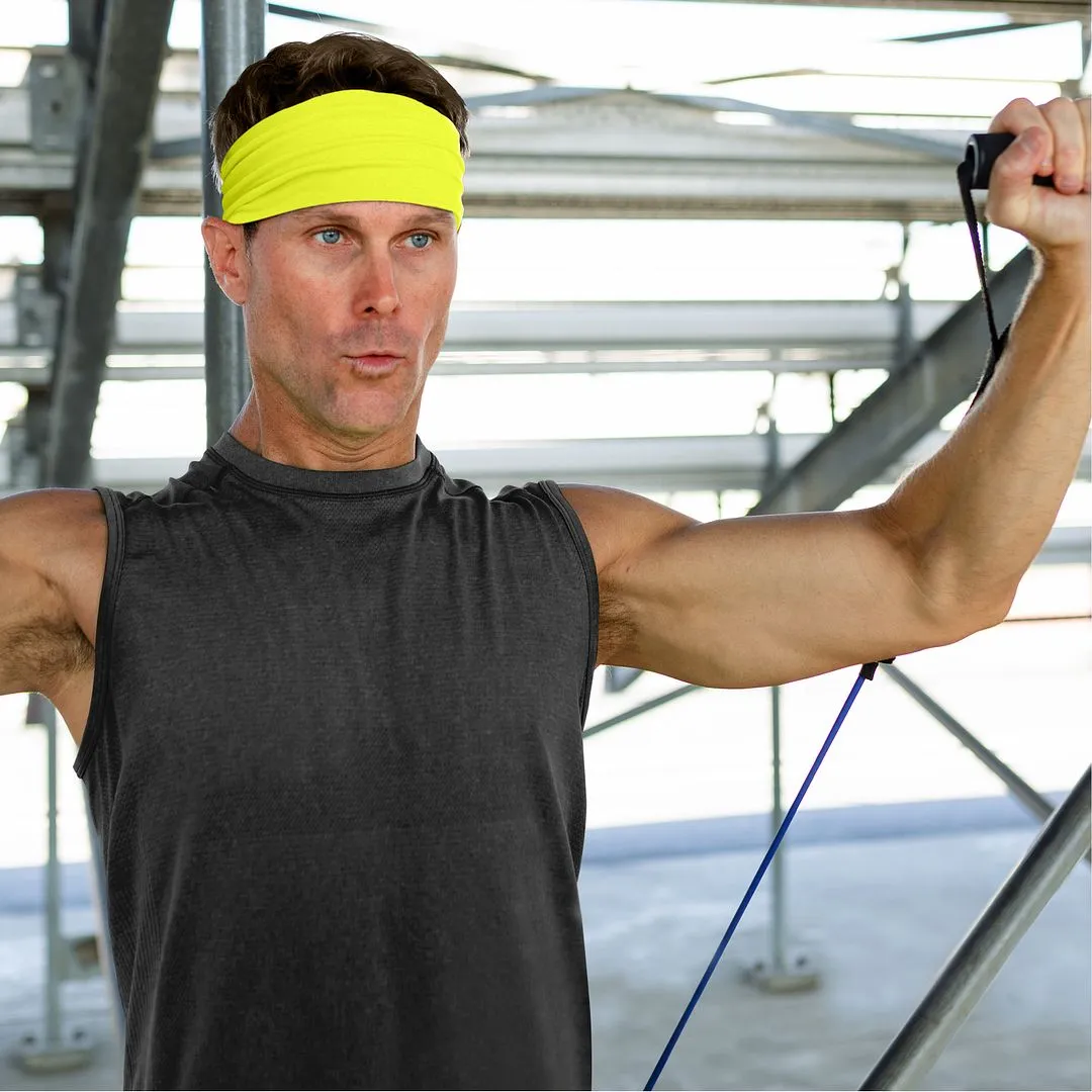 Men's Headbands Cotton Jersey 5" Wide Sports Fitness Yoga Made in the USA Yellow Neon