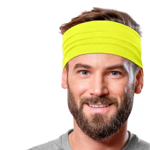 Men's Headbands Cotton Jersey 5" Wide Sports Fitness Yoga Made in the USA Yellow Neon