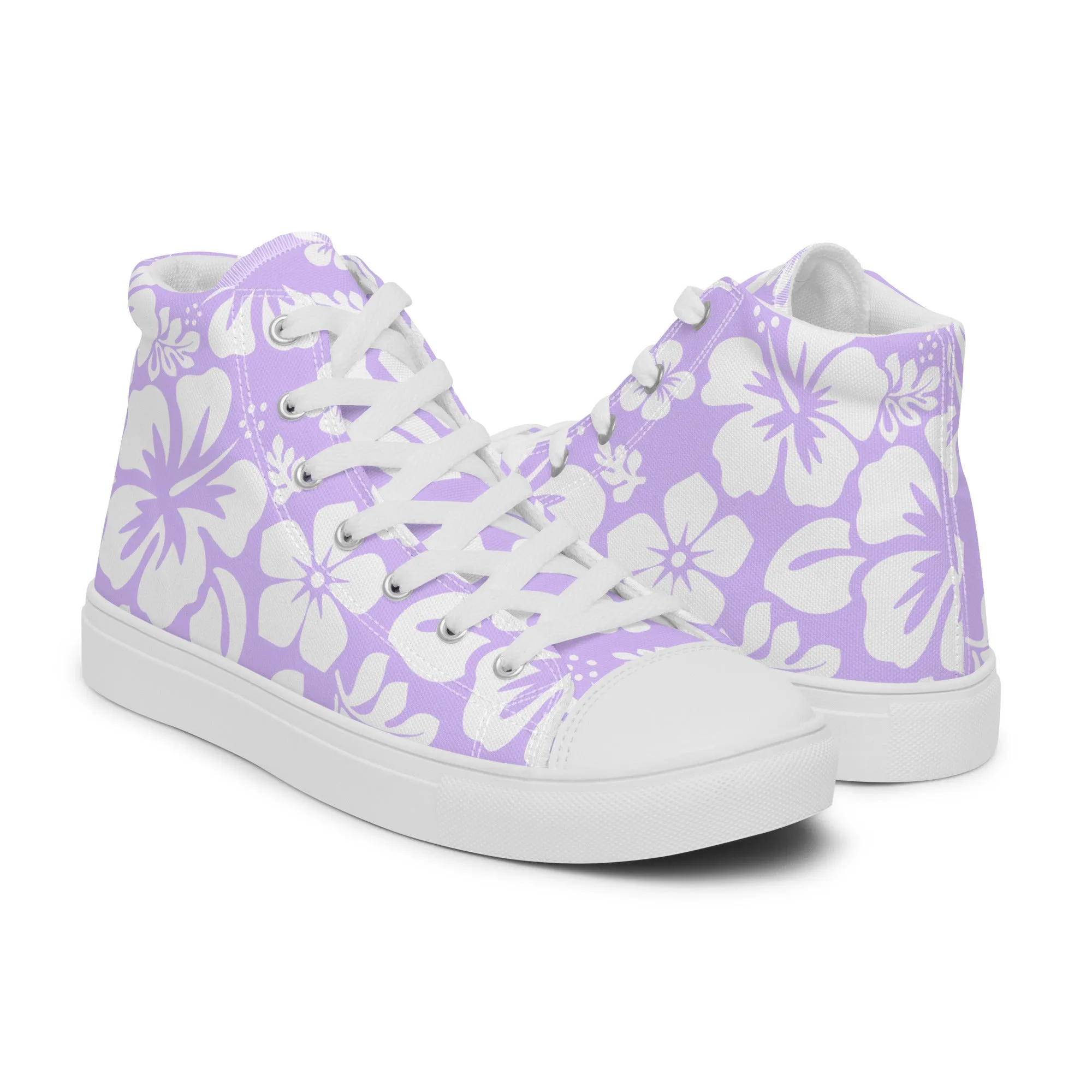 Mens Lavender and White Hawaiian Flowers High Top Shoes