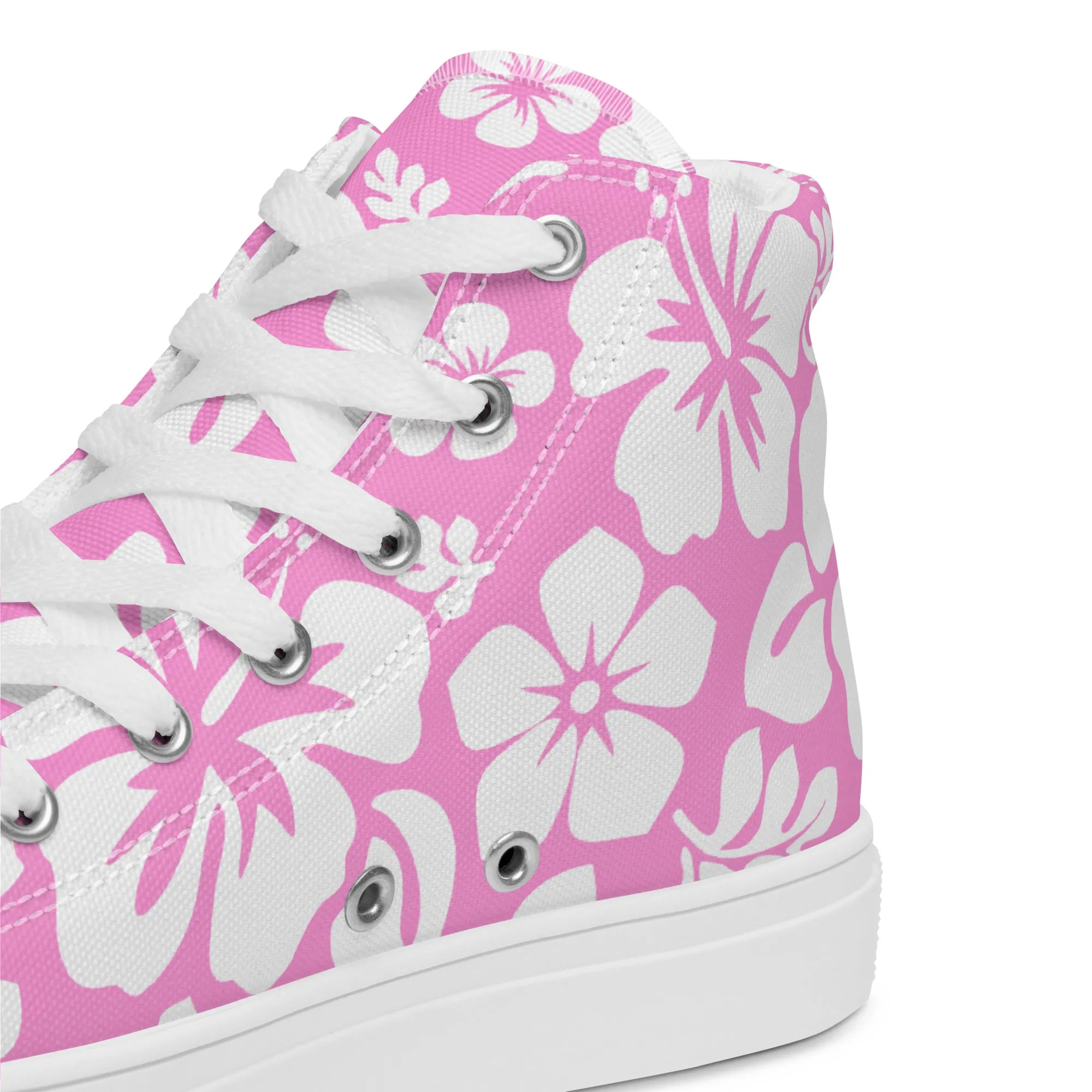 Men’s Pink and White Hawaiian Print High Top Shoes