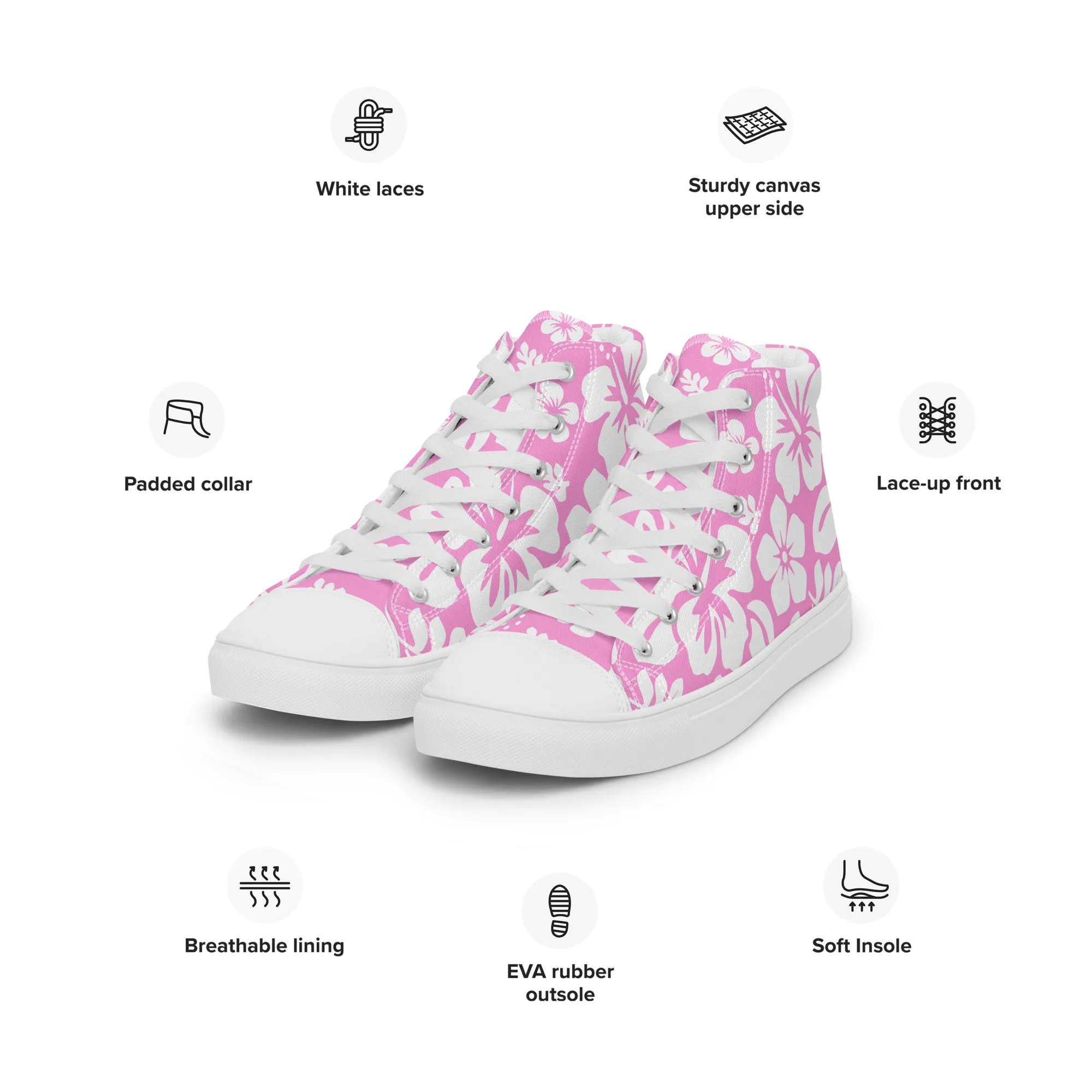 Men’s Pink and White Hawaiian Print High Top Shoes