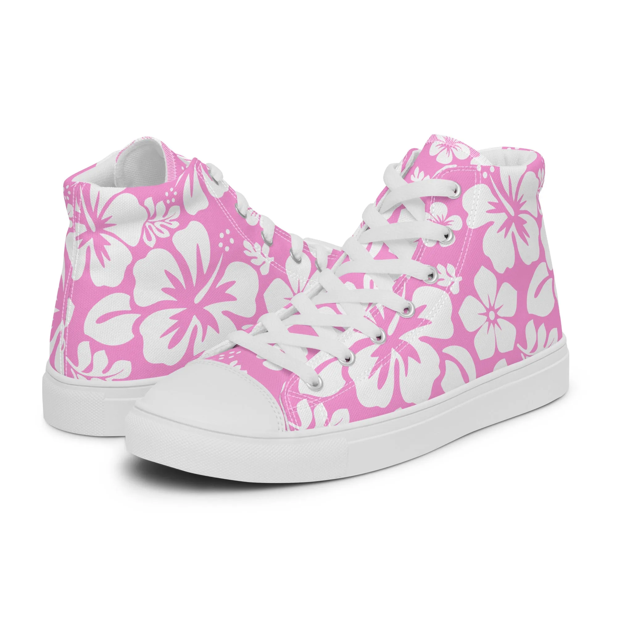 Men’s Pink and White Hawaiian Print High Top Shoes