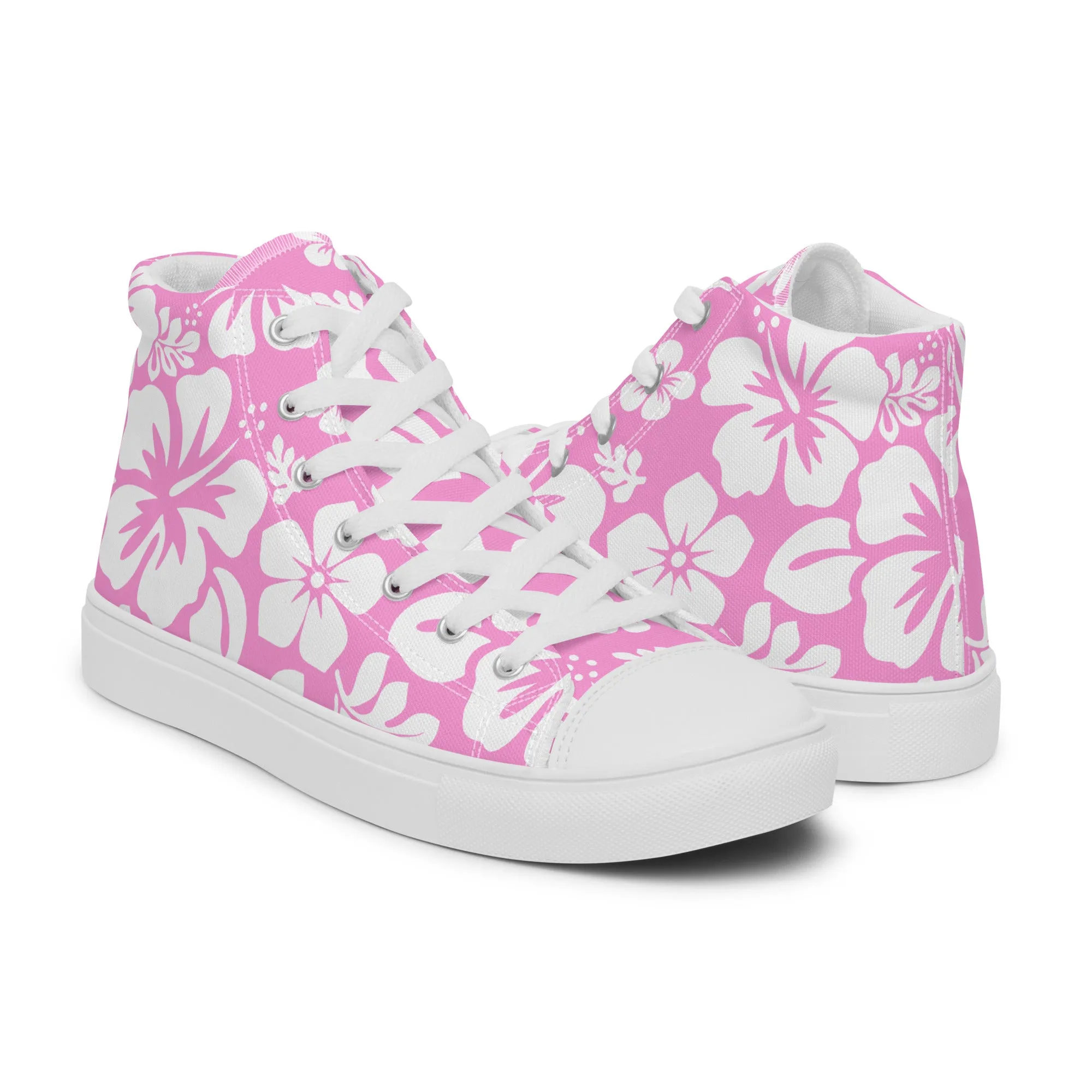 Men’s Pink and White Hawaiian Print High Top Shoes