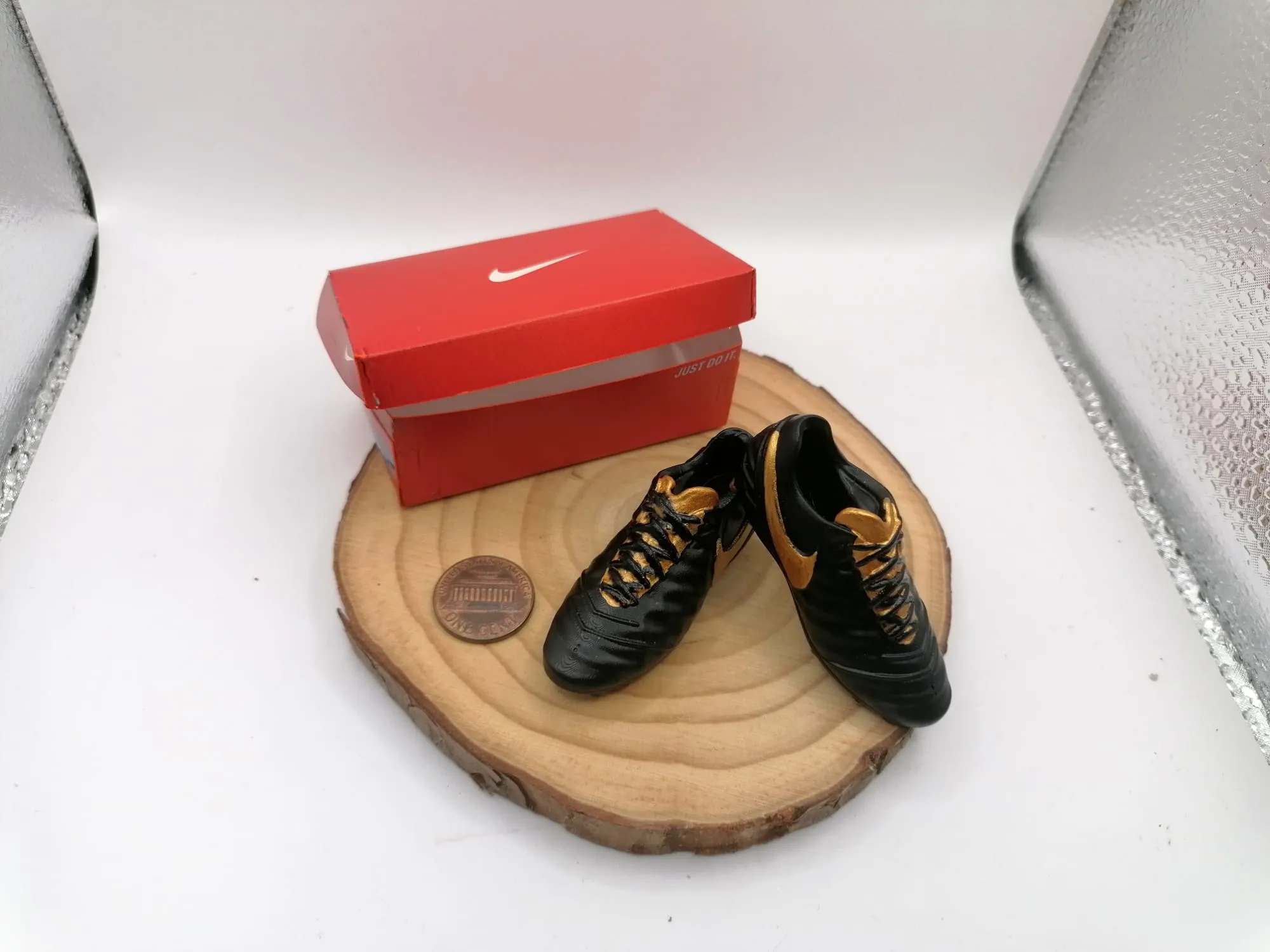 Miniature Football boots - Soccer shoes with box. Scale 1:12 or 1/6