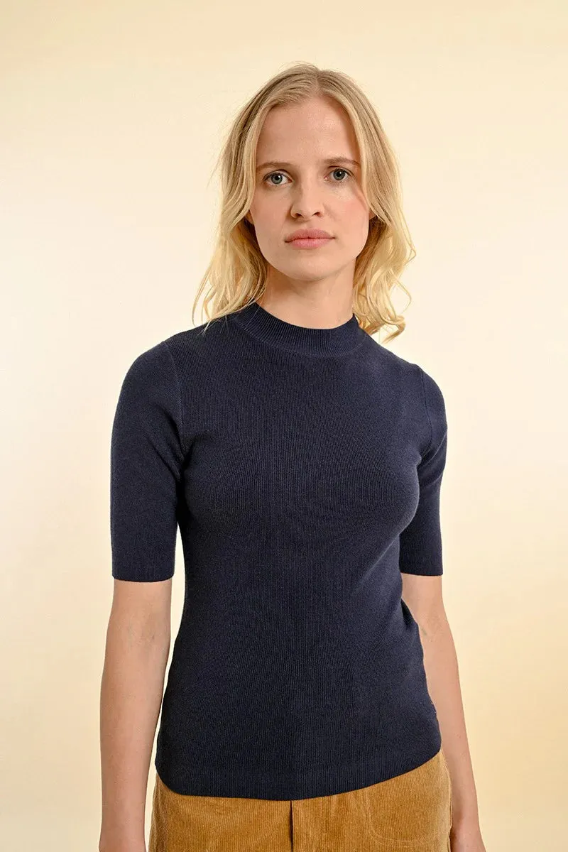 Molly Bracken Navy Short Sleeve Knit Sweater