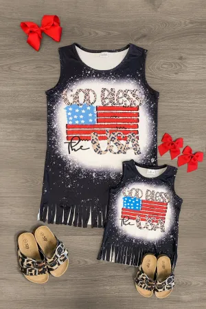 Mom & Me - "God Bless The USA" Black Tank Top