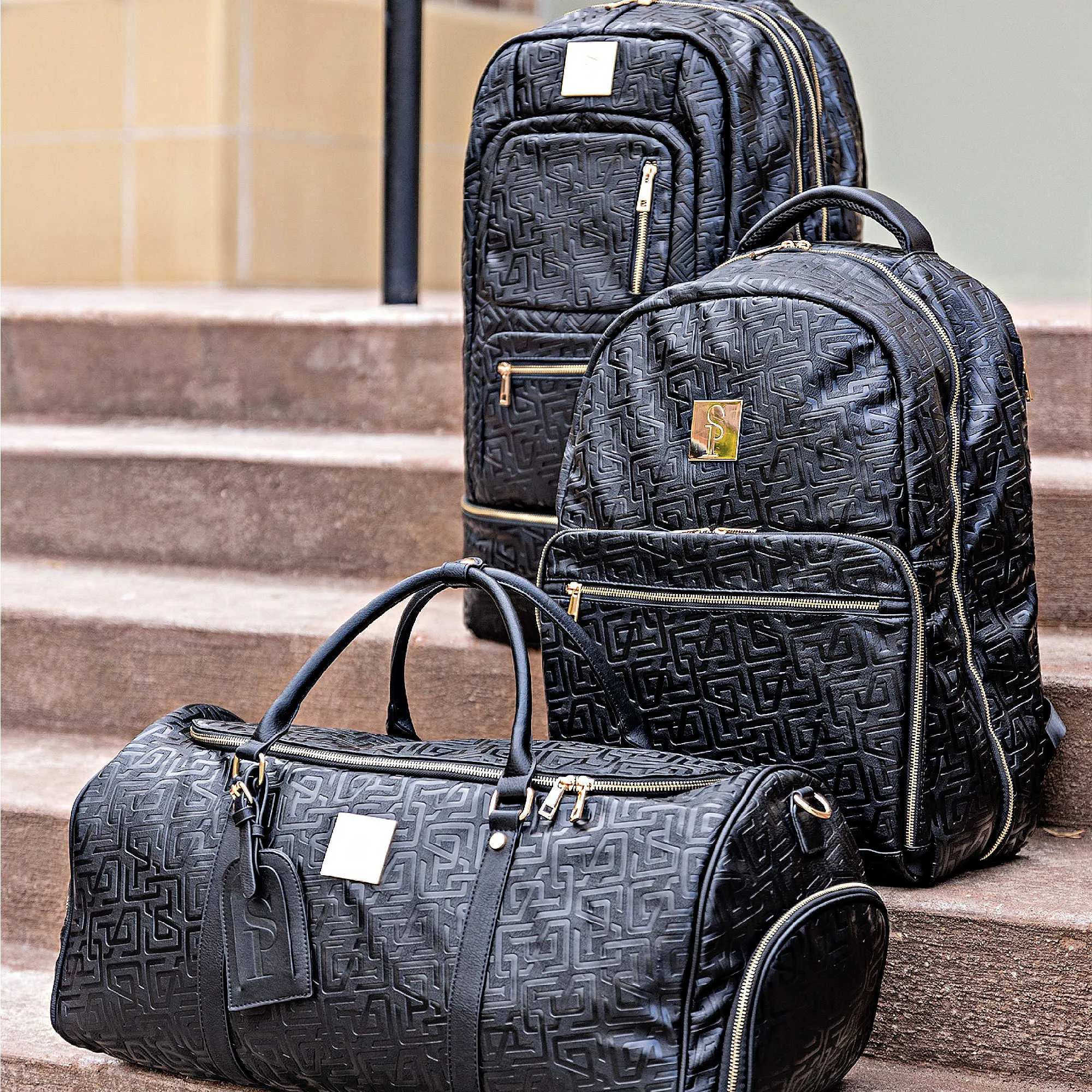 Monogram Leather 3 Bag Set (Signature, Commuter and Duffle)