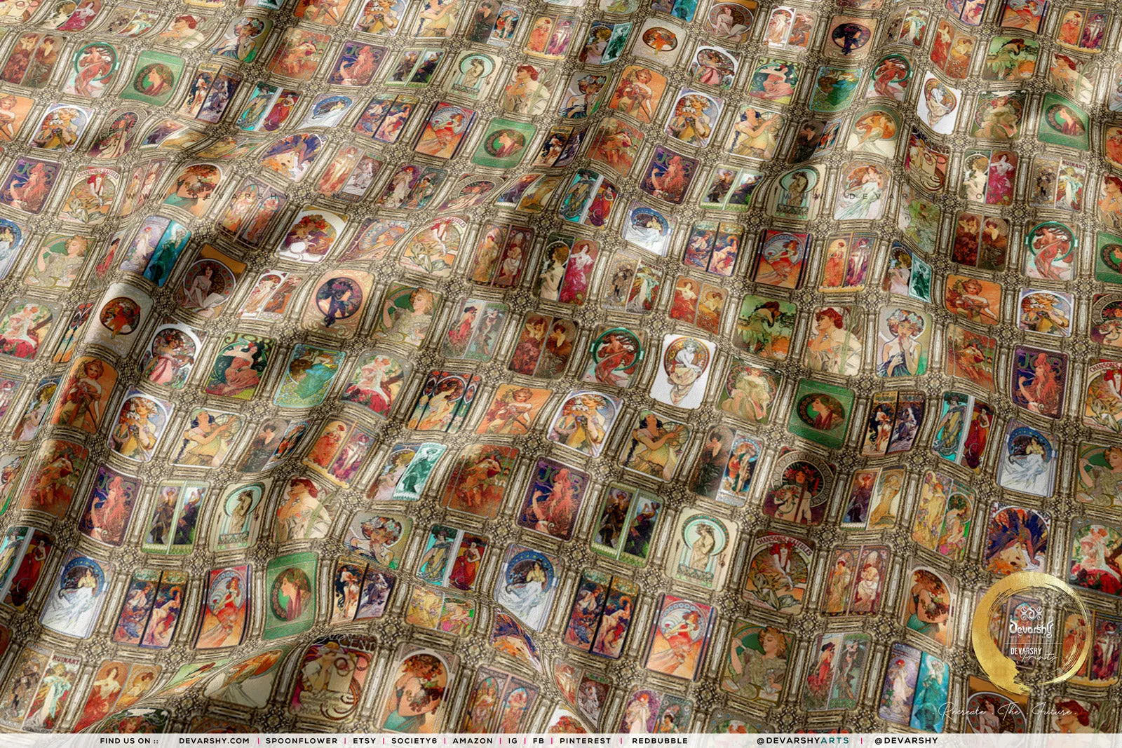 Mucha Collage Upholstery Fabric 3meters in 2 Styles & 12 Furnishing Fabrics Classical Art Fabric by the Yard | D20123