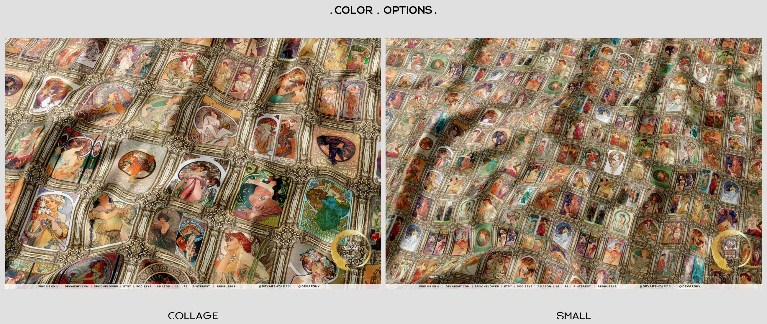 Mucha Collage Upholstery Fabric 3meters in 2 Styles & 12 Furnishing Fabrics Classical Art Fabric by the Yard | D20123