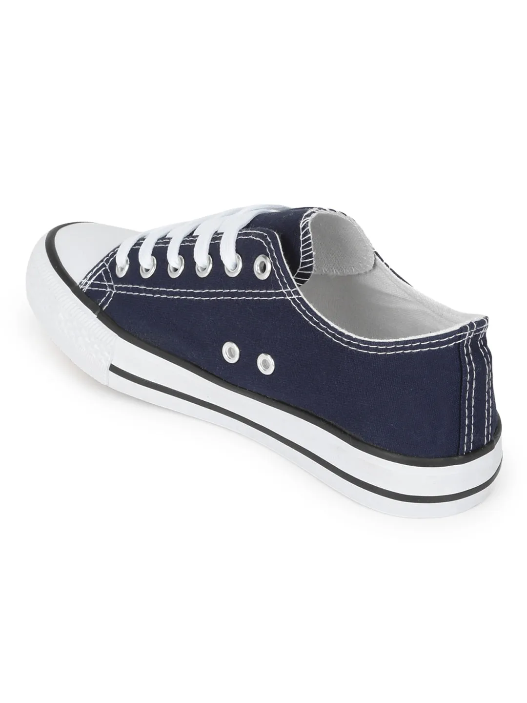 Navy Blue Canvas Stylish Lace-Up Sneakers For Kids-Unisex (TC-LKCAN3-NVY)