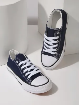 Navy Blue Canvas Stylish Lace-Up Sneakers For Kids-Unisex (TC-LKCAN3-NVY)