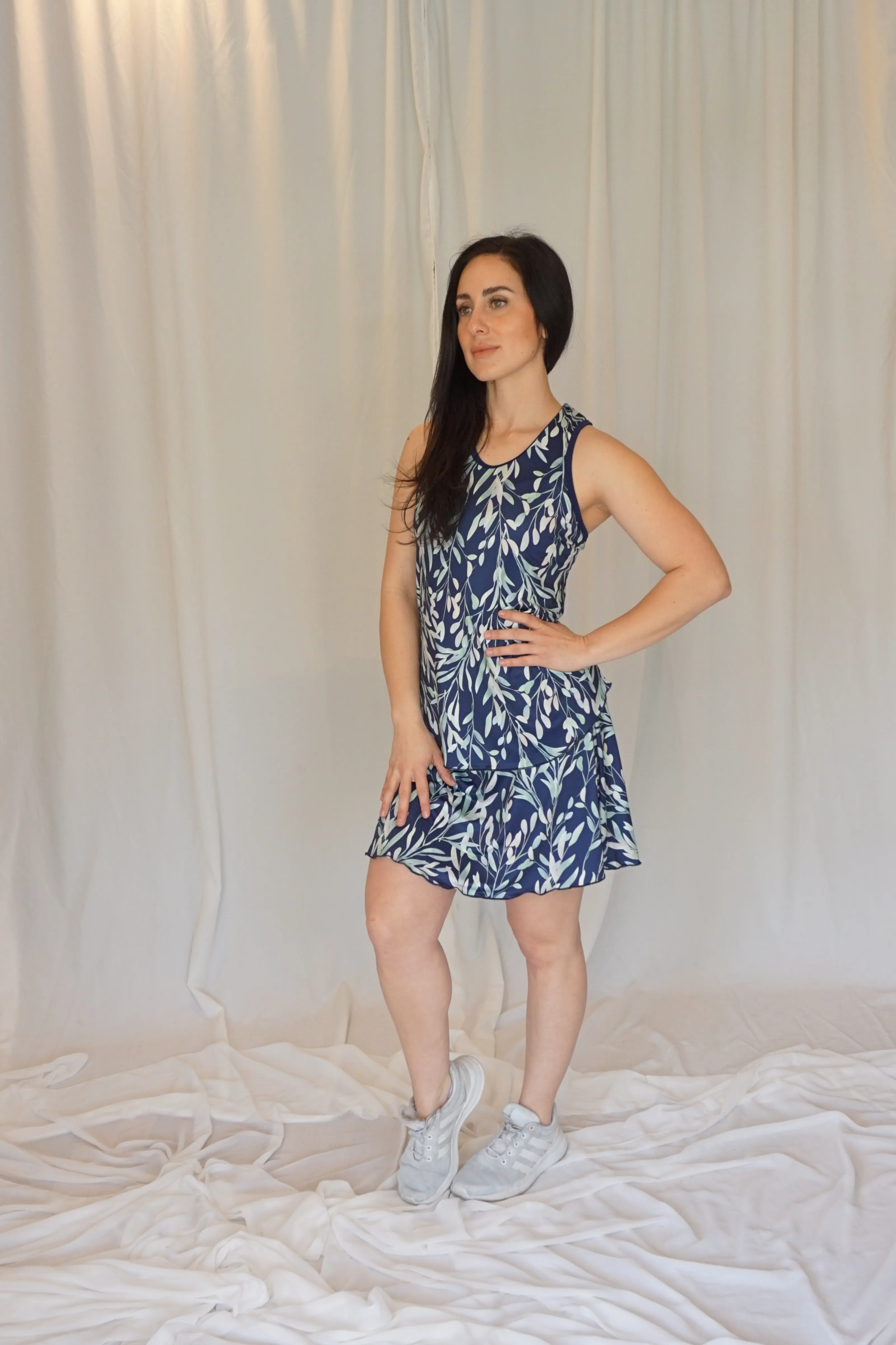 Navy Sprigs & Leaves Flounce Skort