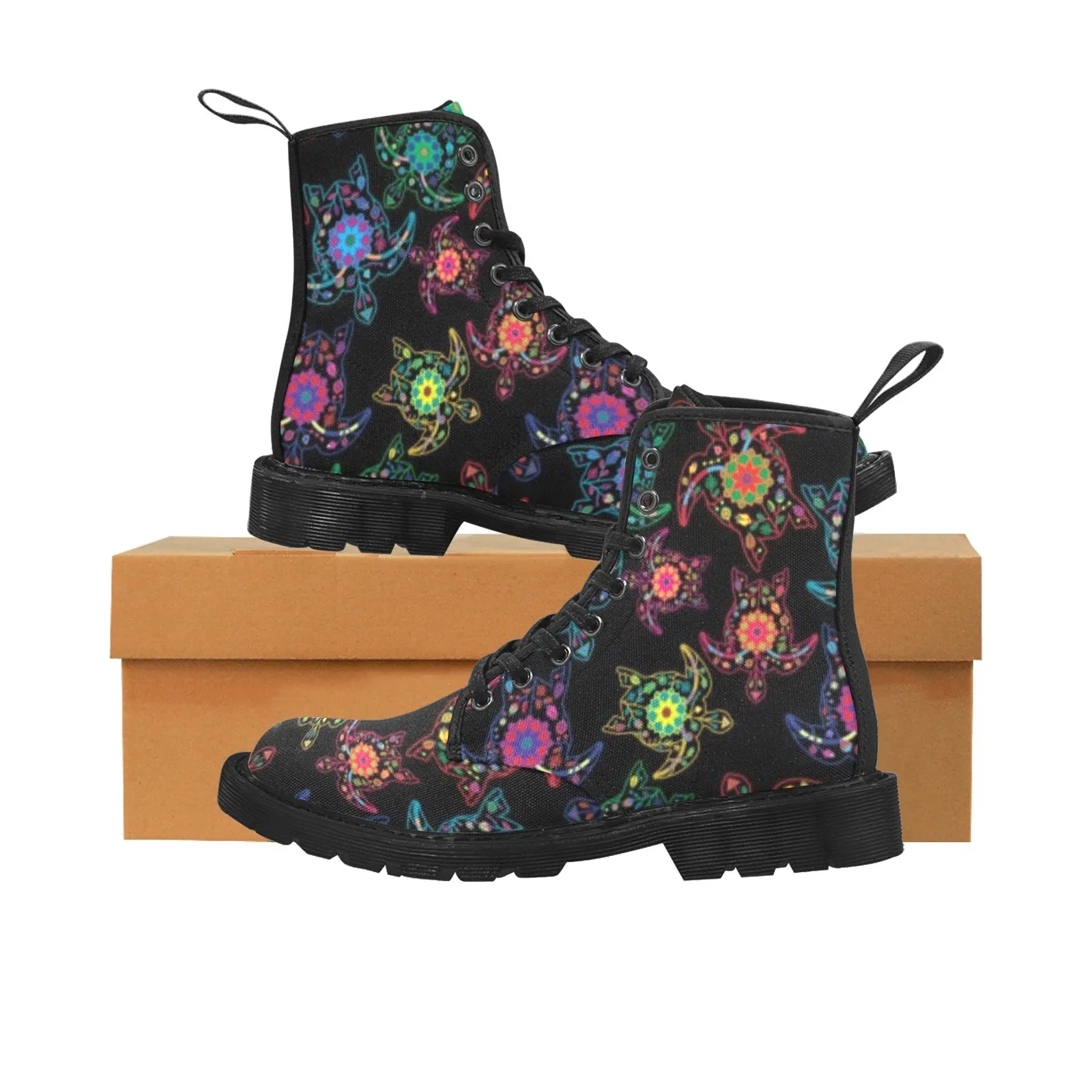 Neon Floral Turtle Boots for Men (Black)