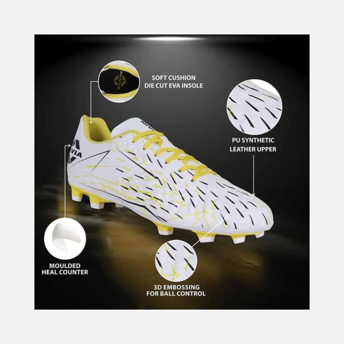 Nivia Spear Men's Football Studs -White/Yellow