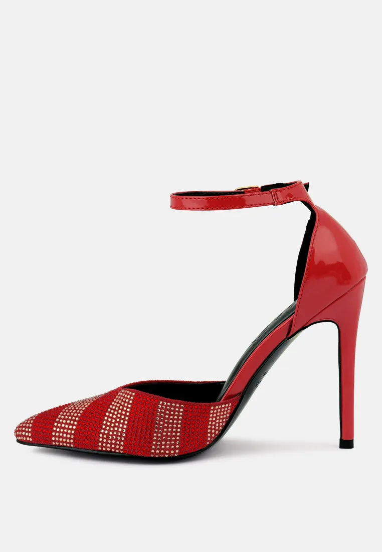 NOBLES Red Rhinestone Patterned Stiletto Sandals