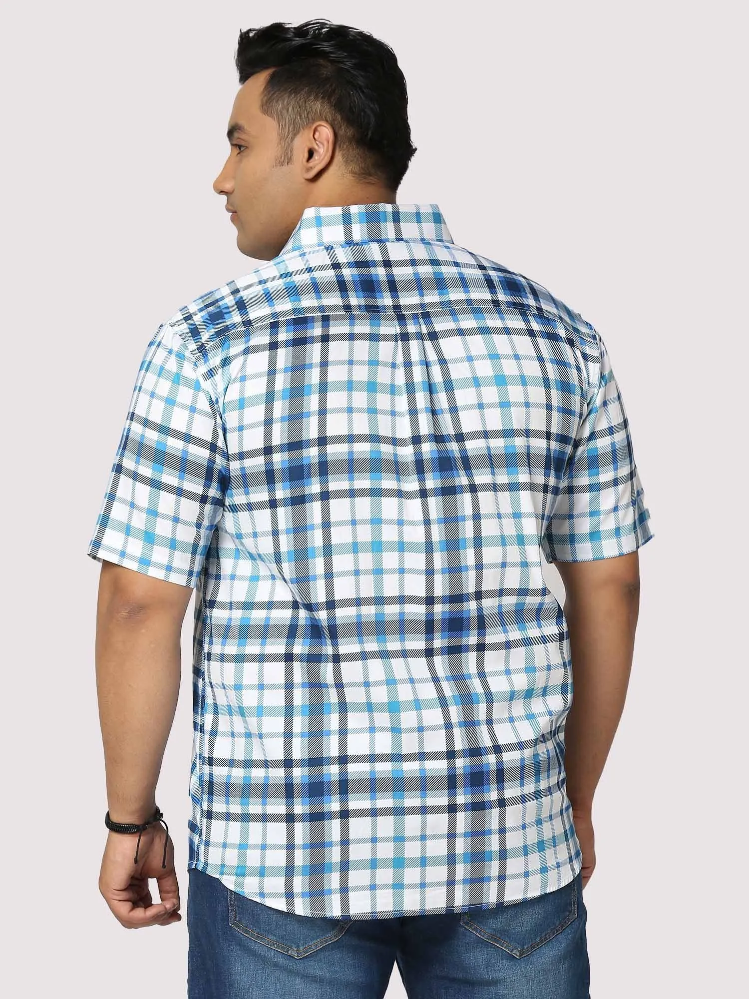 Oceanic Checks Digital Printed Half Shirt Men's Plus Size