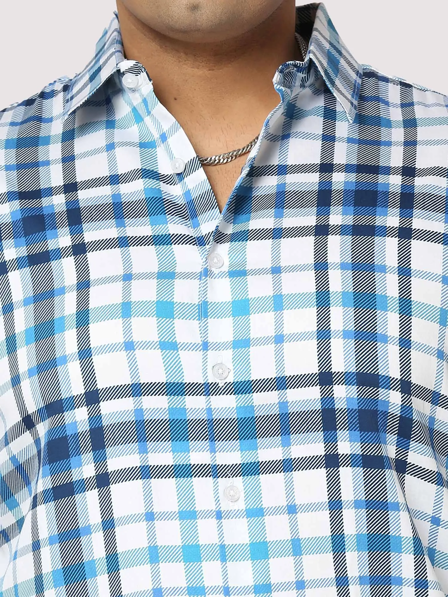 Oceanic Checks Digital Printed Half Shirt Men's Plus Size