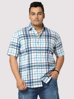 Oceanic Checks Digital Printed Half Shirt Men's Plus Size