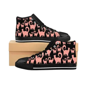 Pink Snobby Cats Pattern Women's High-top Sneakers