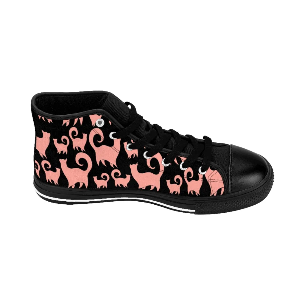 Pink Snobby Cats Pattern Women's High-top Sneakers