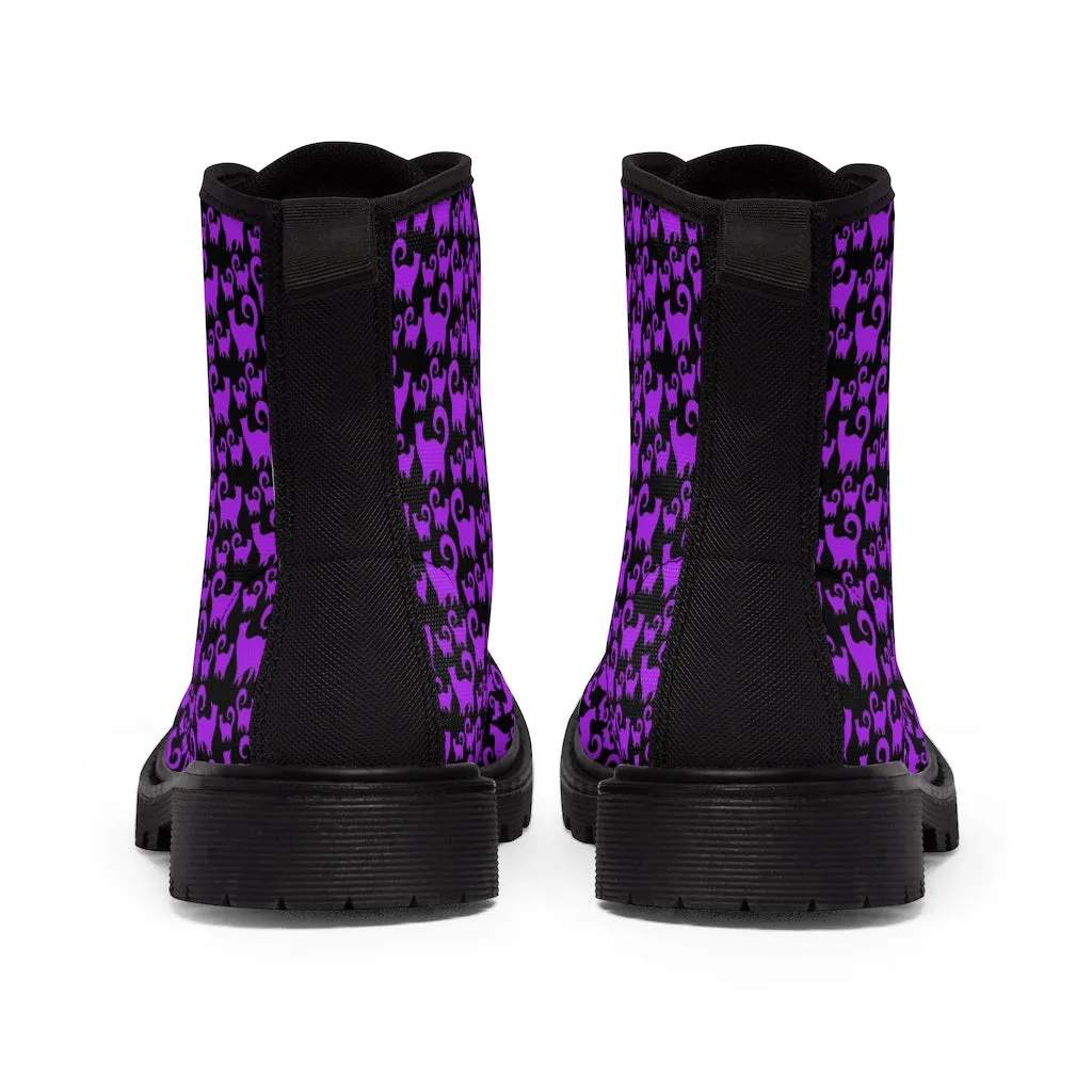 Purple Snobby Scatter Cats Women's Canvas Boots