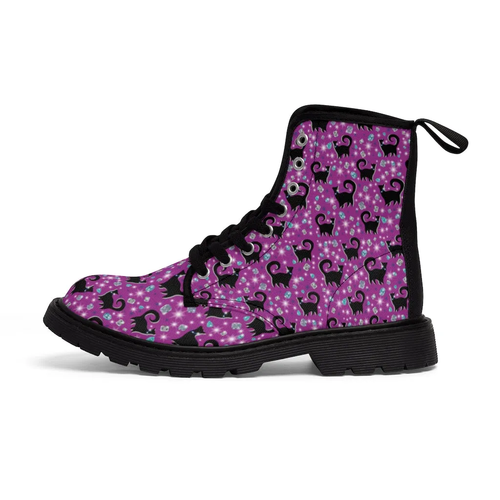 Purple Snooty Cats Cocktails Women's Canvas Boots