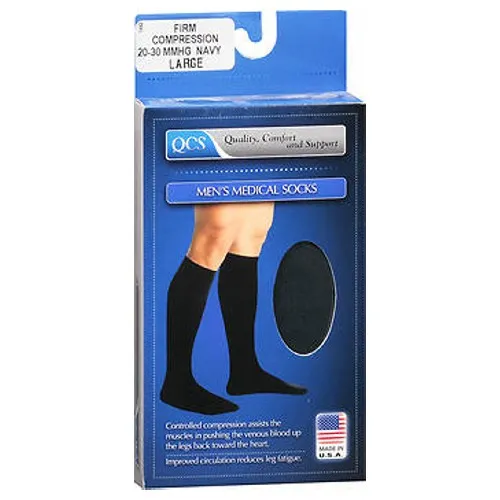 QCS Men's Medical Socks Firm Compression Large Navy 1 Each By Qcs