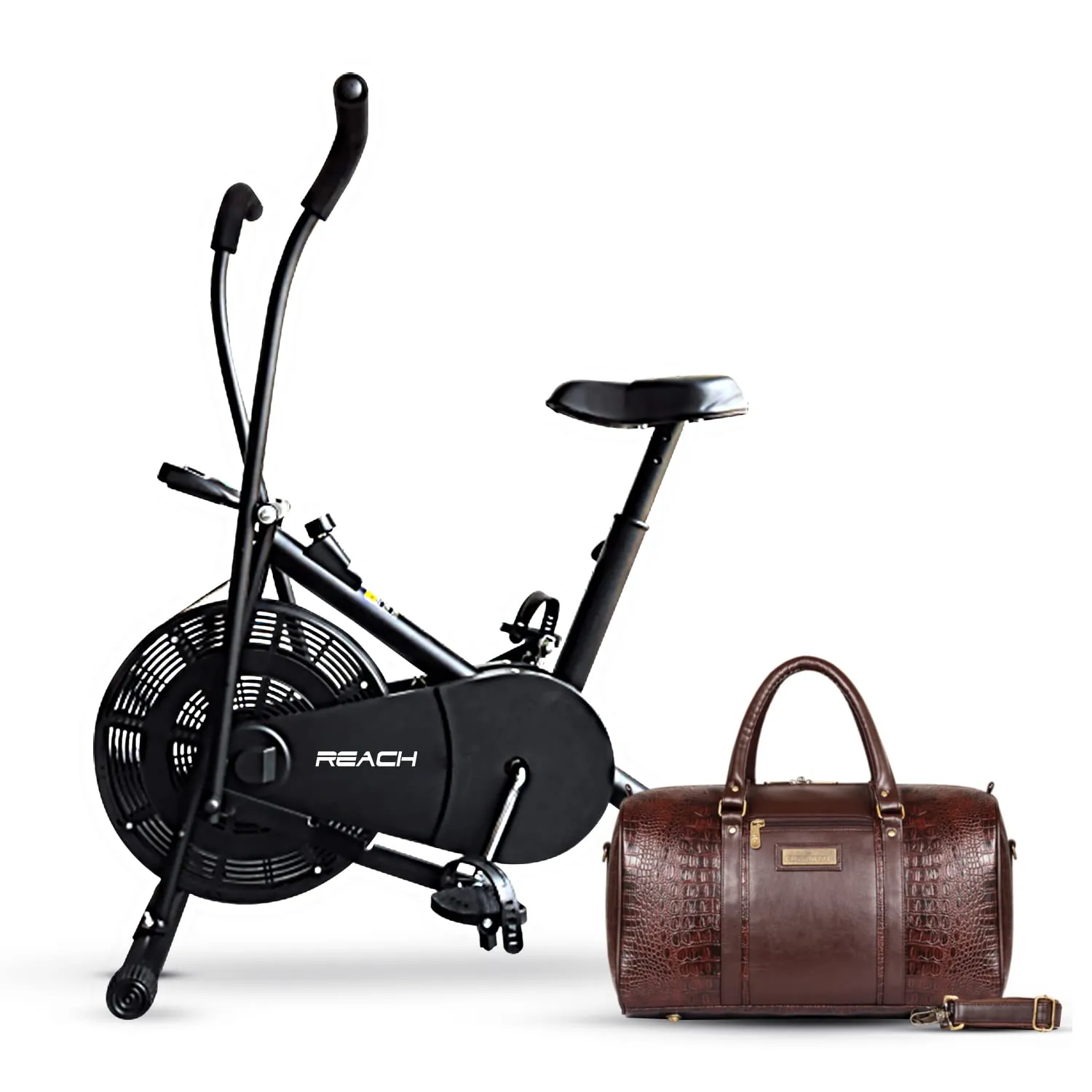 Reach Air Bike AB-110 Exercise Cycle With Moving Handles & Adjustable Cushioned Seat with free soft premium leatherette Travel Duffle Bag worth Rs.3000