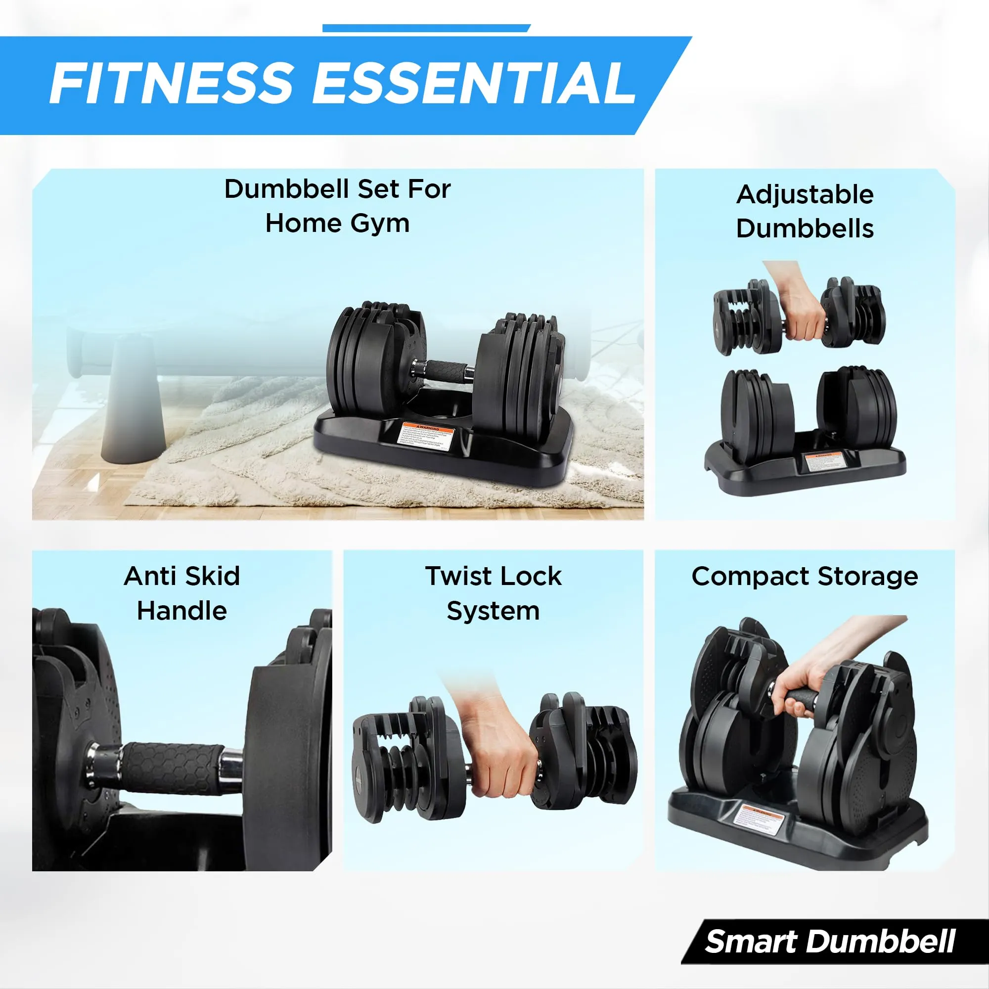 Reach Carbon Adjustable Dumbbells (2.2 kg to 11 kg) Perfect Home Gym Equipment for Fitness and Full Body Workout Easy Weight Adjustment with Pin Lock Technology Space Saver Dumbbell Suitable for Men and Women