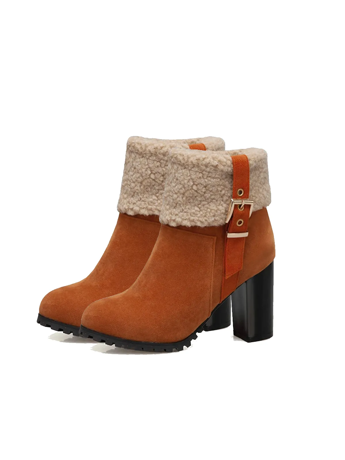 Retro Plus Velvet Chunky Heel Short Boots