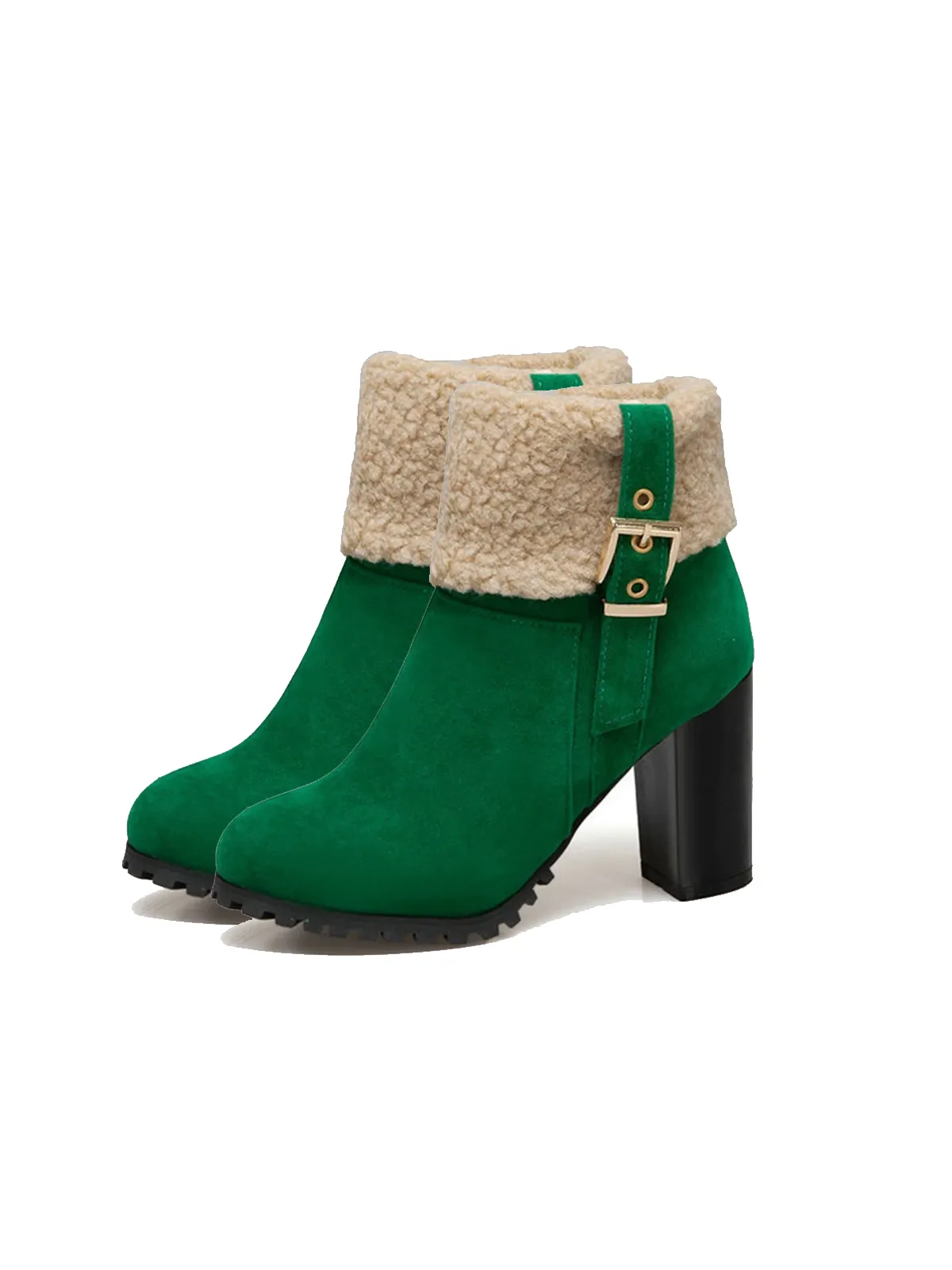 Retro Plus Velvet Chunky Heel Short Boots