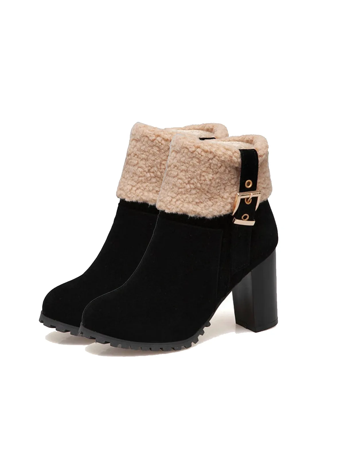 Retro Plus Velvet Chunky Heel Short Boots